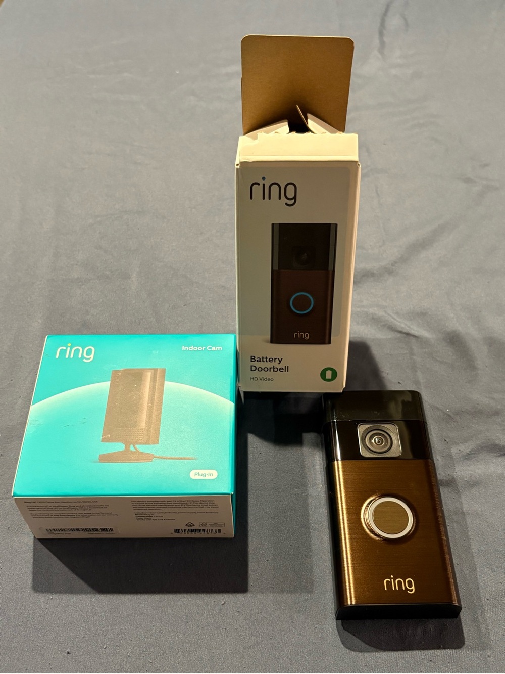 RING Battery Doorbell and Indoor Cam in Bronze